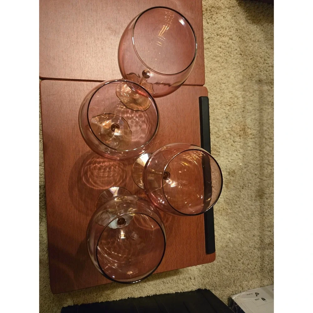 Set of 4 Pink Iridescent Luster Wine Glasses Balloon‎ Stemware Glassware